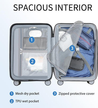 KROSER Hardside Expandable Carry On Luggage with Spinner Wheels & Built-in TSA Lock, Durable Suitcase Rolling Luggage with USB Port, Carry-On 20-Inch, Lake Blue