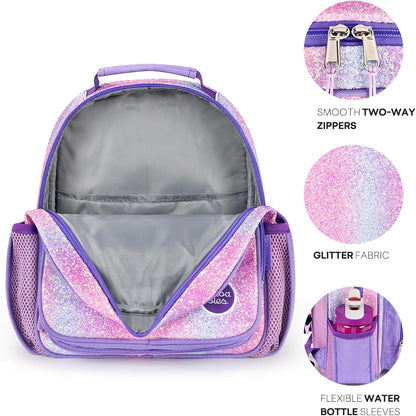 mibasies Toddler Backpack for Girls 2-4: Glitter Kids Backpacks for Girls - Preschool Kindergarten Backpack - Purple