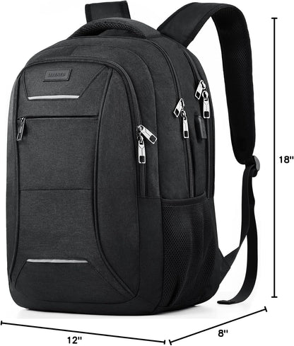 Travel Laptop Backpack for Men and Women, 17 Inch Large School Backpacks for Teens, Business Anti Theft Durable Back Pack, Water Resistant Computer Bag with USB Charging Port, Black
