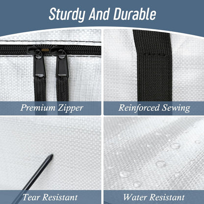 12 Pack Extra Heavy Duty Large Moving Bags with Strong Zipper & Comfortable Handles, Sturdy & Durable Clothes Storage Bags Totes Bins, Packing Moving Boxes for College Supplies, White