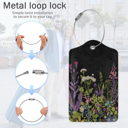 Butterfly Luggage Tags for Suitcase,Colorful Pink Tulip Flowers Luggage Tags of Set 2 Leather Identifiers Privacy Cover with Stainless Steel Loop for Women Men Travel Bag Suitcase