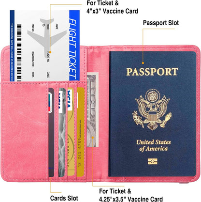 Passport Holder for Travel Passport Cover for Men Passport Wallet Case with Metal 3D Metal Badge Protector Leather Card Case RFID Blocking Women Travel Accessories Document Organizer (Pink)