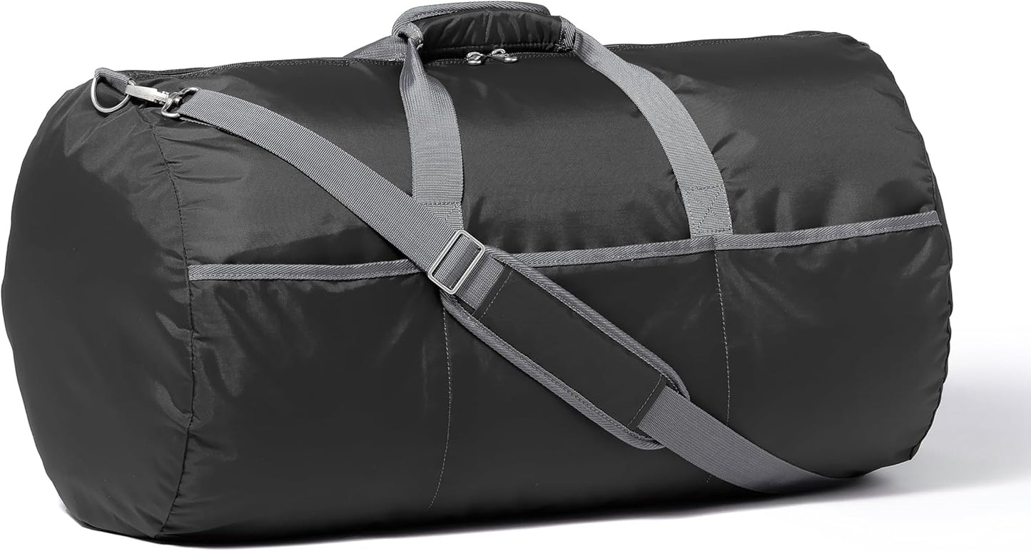 Amazon Basics 32.4" Extra Large Foldable Duffle Bag for Travel & Storage, with Exterior/Interior Zippered Pockets, Lightweight/Durable Nylon Material, 50-LBS Capacity, 9254 Cubic Inch (150L), Black