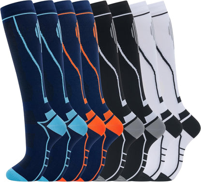 Compression Socks for Women Men Circulation Knee High 8 Pairs for Nurses, Running, Travel, Athletic
