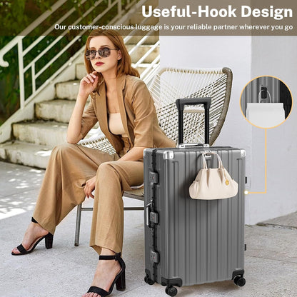 Krute Luggage Set 2 Pieces 20 28 Inch Aluminum Frame Carry on Luggages TSA Lock No Zipper Checked Suitcase with Spinner Wheels Lightweight PC Shell Hardside Suitcases