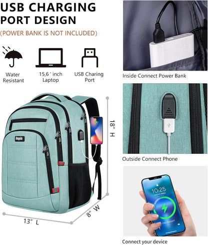 Backpack for Women Men, Travel School Backpacks for Teen Boys, Bookbag with USB Charging Port, Anti Theft College Backpack Fits 15.6 Inch Laptop, Casual Work Business Back Pack, Cyan