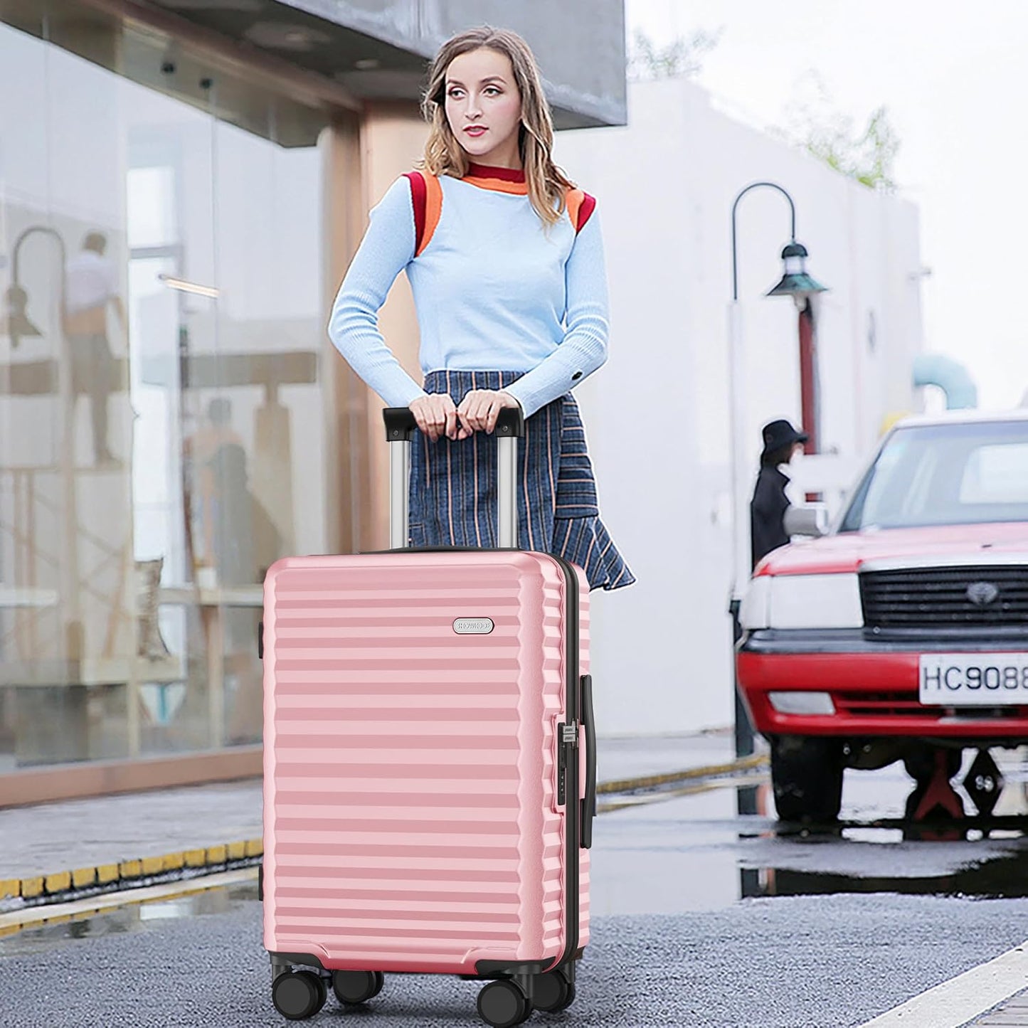 SHOWKOO Luggage Sets 3 Piece Hardside Expandable Suitcase with Double Spinner Wheels Tsa Lock Pink (20in/24in/28in)