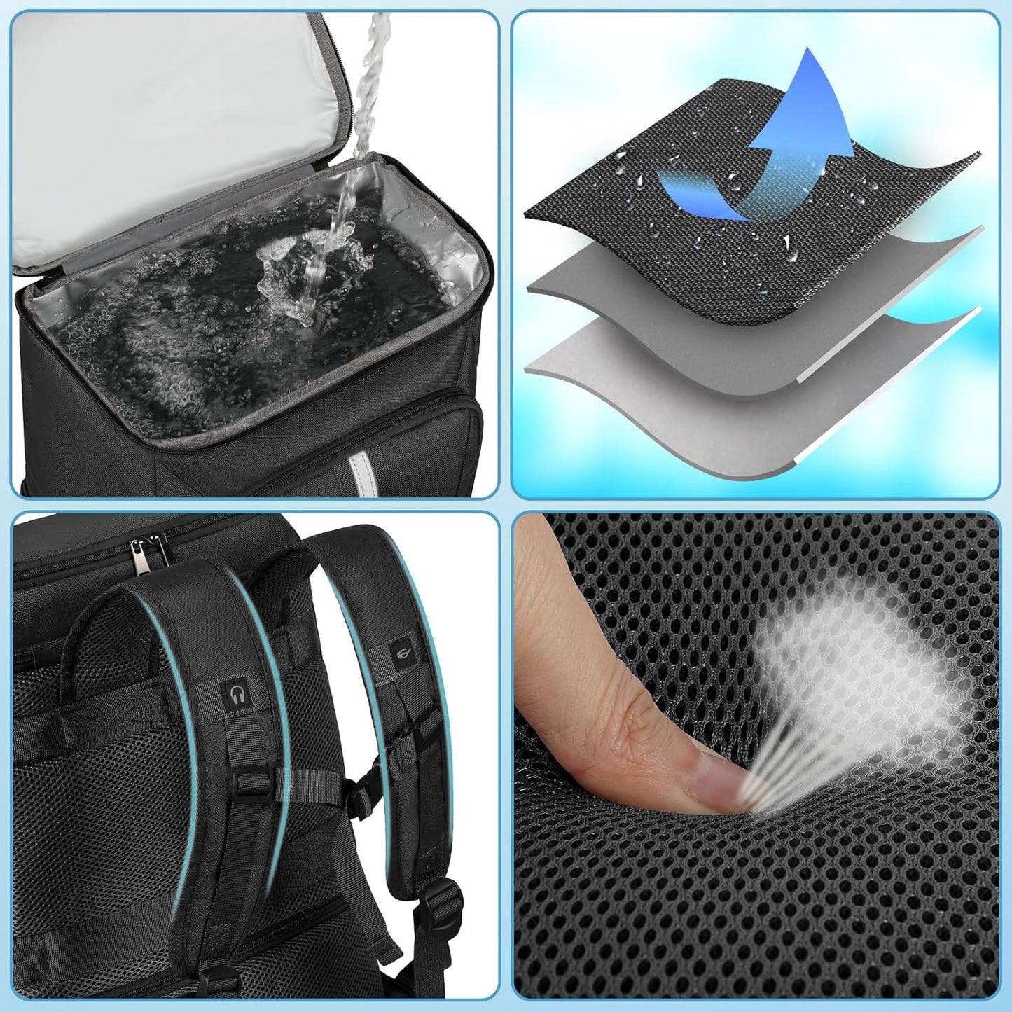 Backpack Cooler Insulated Leak Proof 35 Cans, 2 Insulated Compartments Thermal Bag, Portable Lightweight Beach Travel Camping Lunch Backpack for Men and Women, 30L, Reflective Stripes, Water-Resistant