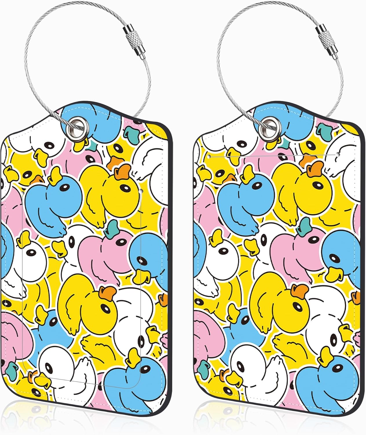 2 Pcs Cute Duck Luggage Tags for Suitcases PU Leather Baggage Tags Name ID Label with Privacy Cover and Stainless Steel Loop for Men Women Travel Bag Suitcase
