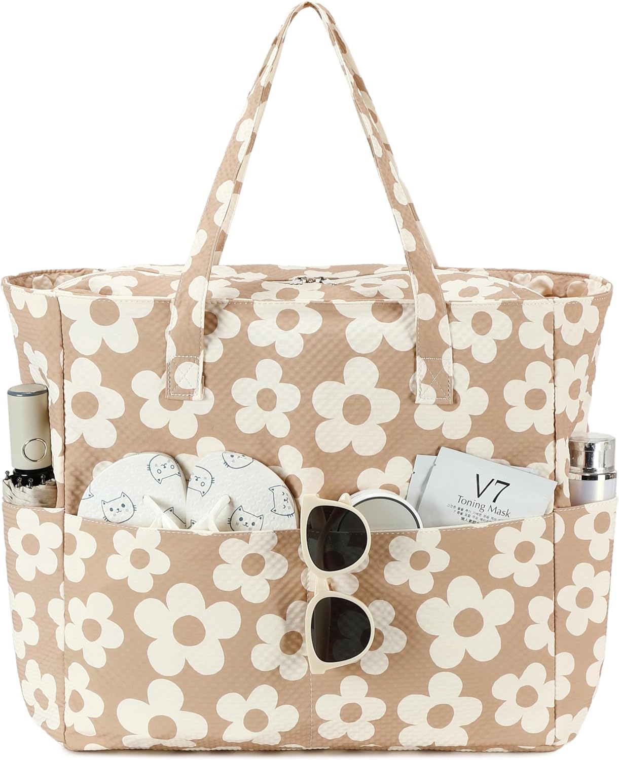 LEDAOU Beach Bag Waterproof Sandproof Women Tote Bag Pool Bag with Zipper for Gym Grocery Travel with Wet Pocket