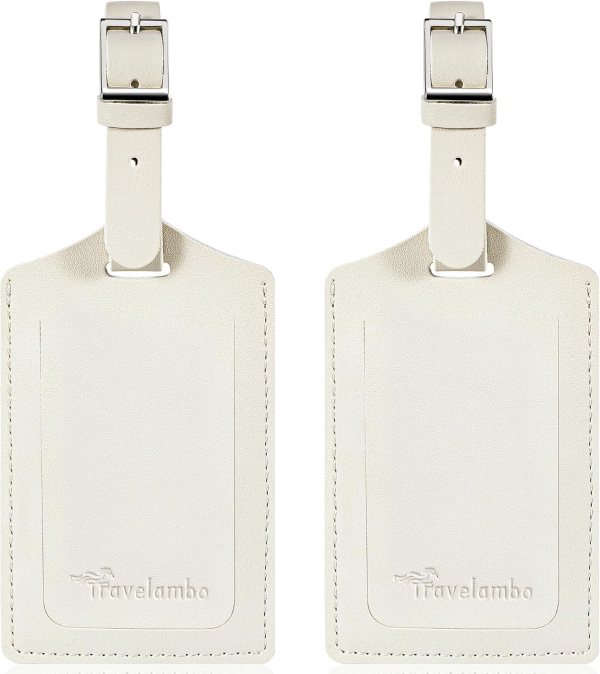 Travelambo Luggage Tags for Suitcases Faux Leather Privacy Protection 2 Pack Bag Tags Travel Accessories Essential, Ivory