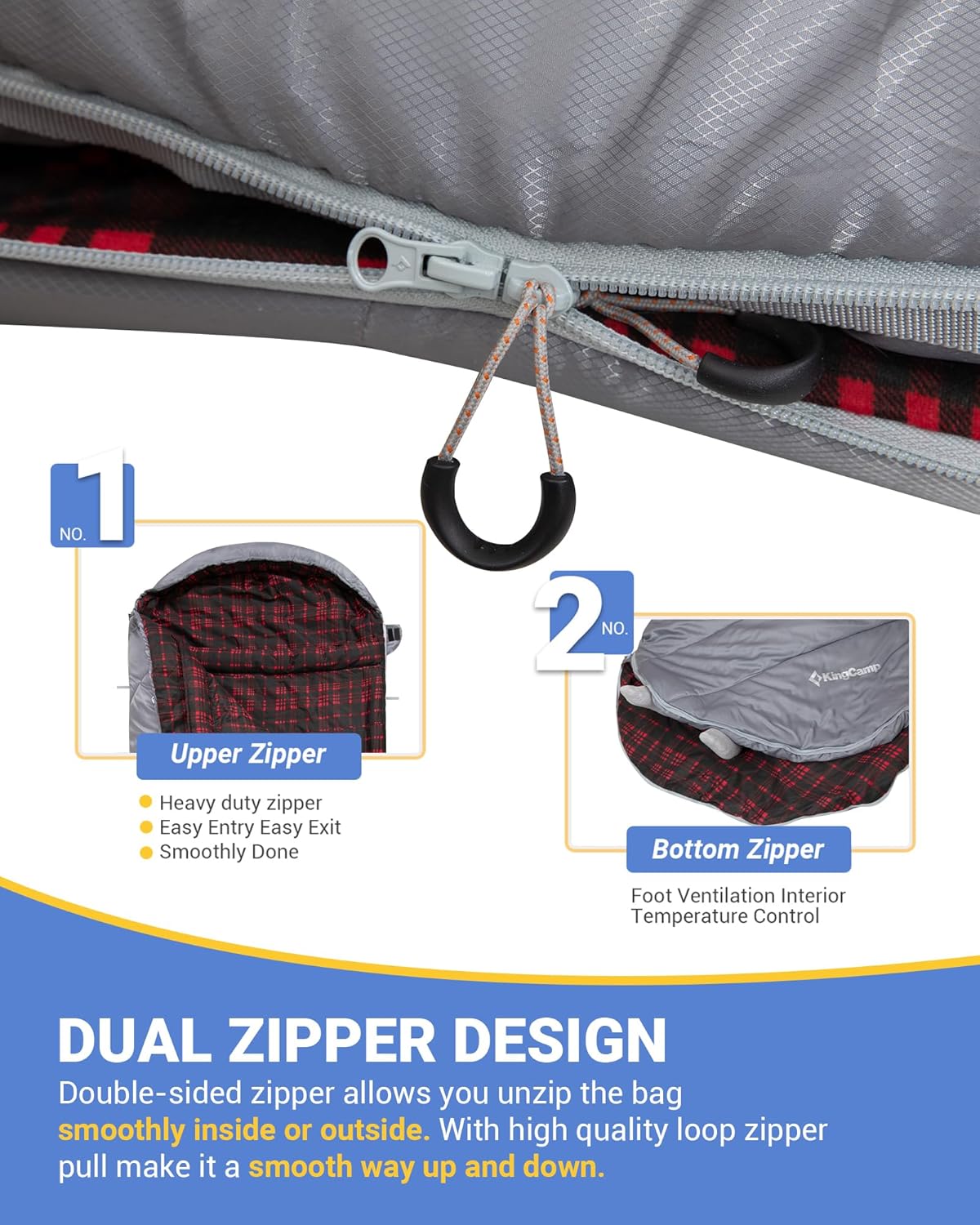 KingCamp Sleeping Bag for Adults, Cold Weather & Warm Extra Wide Big & Tall XL Portable Waterproof Flannel Sleeping Bags, Essentials Gear Accessories for Camping Backpacking Hiking Indoor & Outdoor