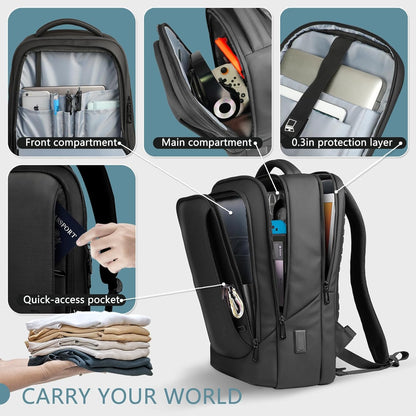 hk Laptop Backpack for Men with USB Charging Port Water-Resistant for 17.3 Inch Computer Bag Durable High-Tech Daypack Casual Backpack for Business Work College Weekender Travel- Black