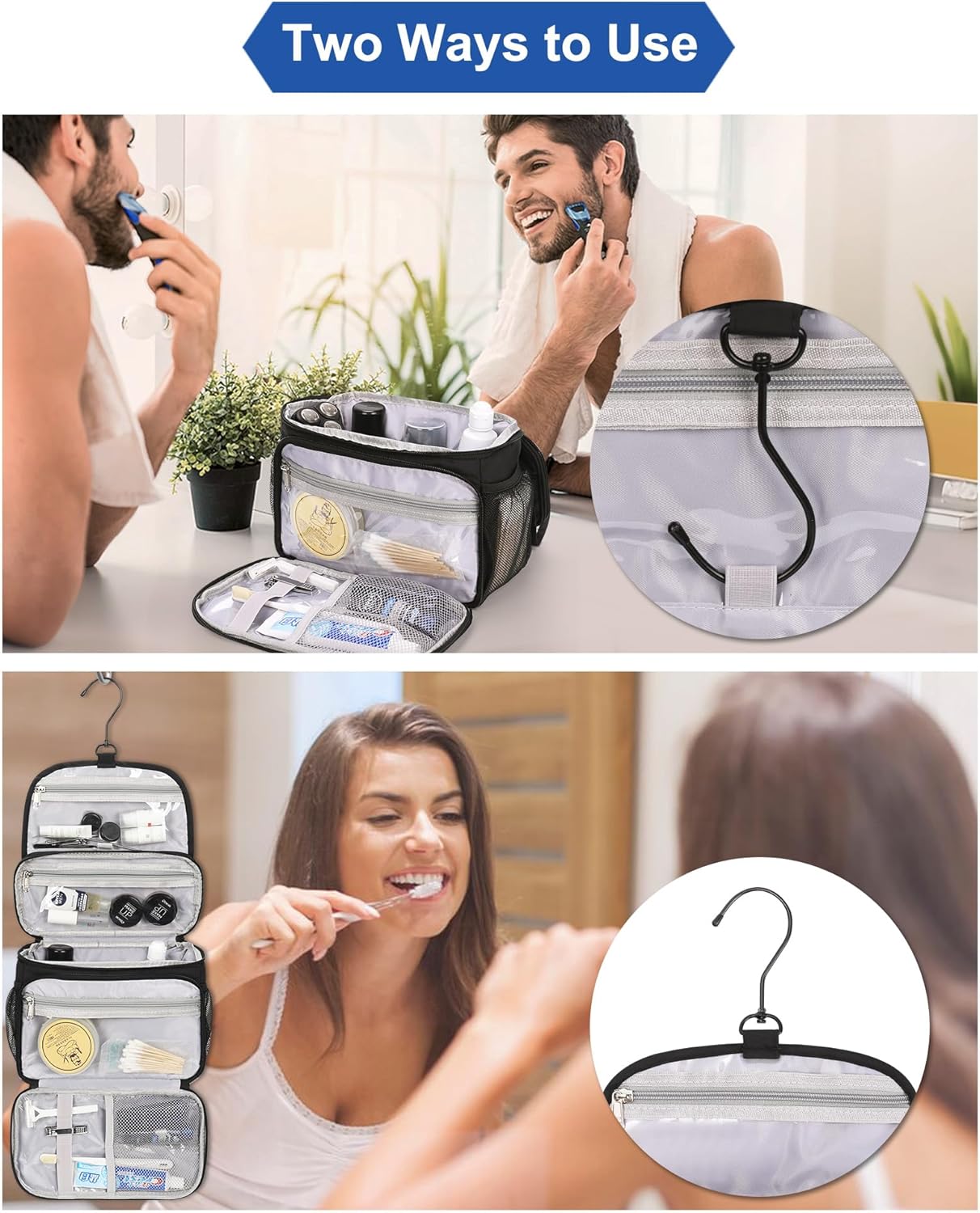 Relavel Toiletry Bag for Men, Hanging Toiletries Bag for Women Water Resistant Dopp Kit Shaving Bag, Travel Essentials Large Capacity Organizer Case for Toiletries Accessories, Black