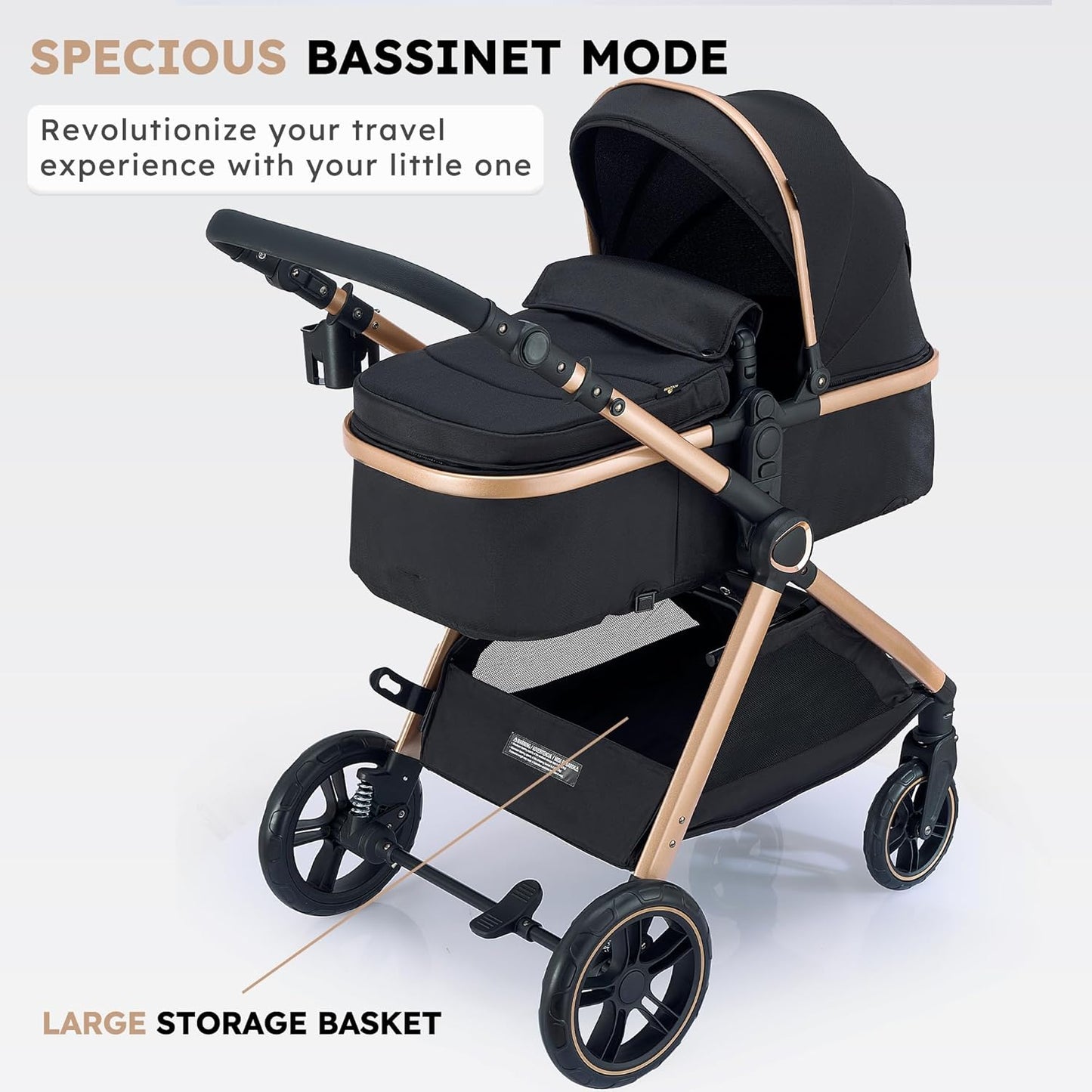 2 in 1 Baby Stroller, Convertible Bassinet Pushchair for Infants and Newborns 0-36 Months