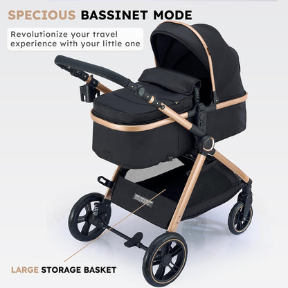 2 in 1 Baby Stroller, Convertible Bassinet Pushchair for Infants and Newborns 0-36 Months