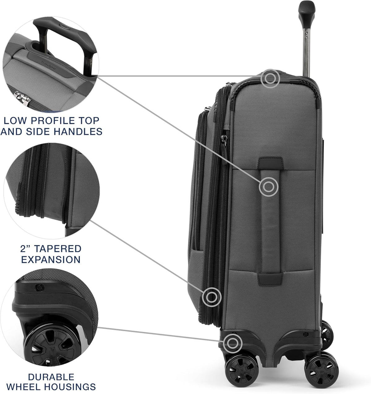 Travelpro Crew Classic Lightweight Softside Expandable Carry on Luggage, 8 Wheel Spinner Suitcase, Men and Women, Compact Carry On 20-Inch, Titanium Grey