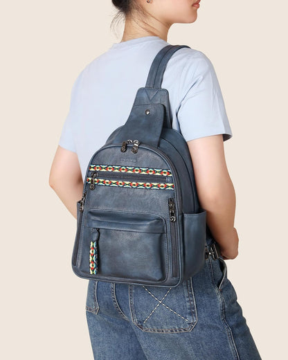 FADEON Large Sling Bag for Women, Leather Crossbody Purse Designer Anti Theft Sling Backpack, RFID Fanny Packs for Travel