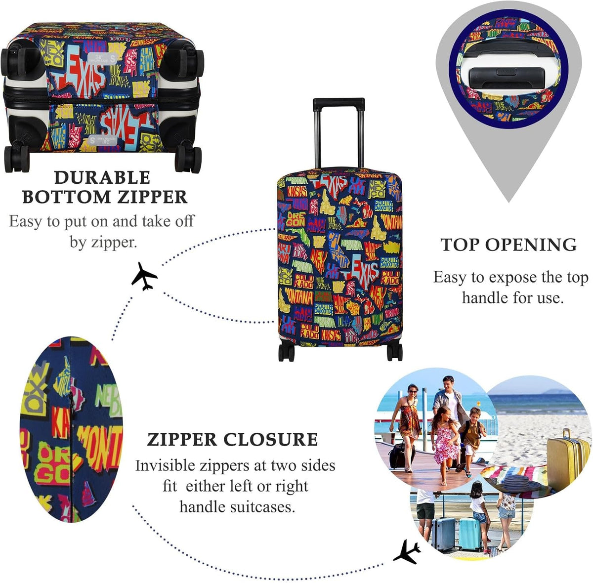 Explore Land Travel Luggage Cover Suitcase Protector Fits 23-26 Inch Case (America Map, M)