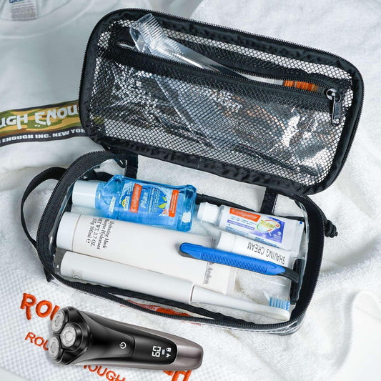 Rough Enough Clear Travel TSA Approved Toiletry Bag Small Toothbrush Case Shaving Kit Organizer Pouch for Women Men