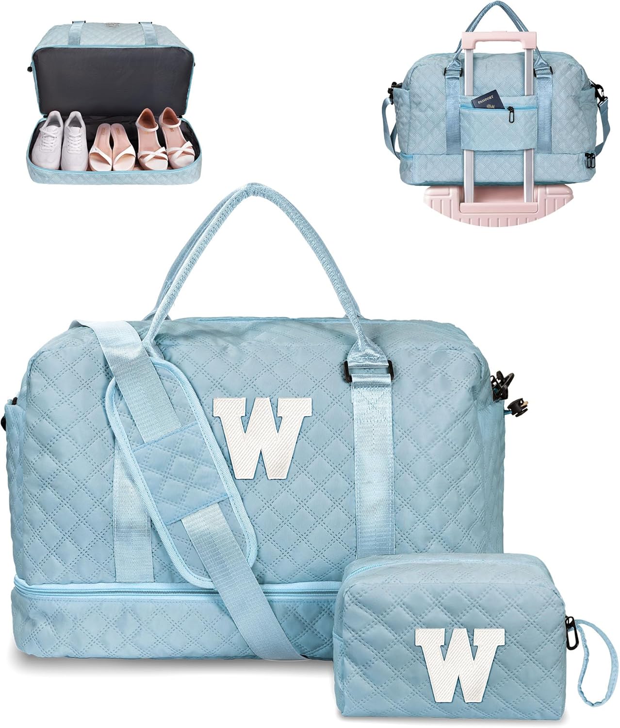 Weekend Bag | Personalized Monogram & Wet Pocket | Lady's Overnight Travel Carrier with Makeup Bag as Gift
