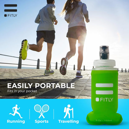 FITLY Soft Flask - Shrink As You Drink Soft Water Bottle for Hydration Pack - Folding Water Bottle Ideal for Running, Hiking, Cycling, Climbing & Rigorous Activity