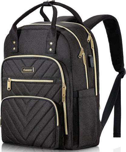 Travel Laptop Backpack for Women, School Backpack for Teens, 15.6 Inch Work Laptop Bag with USB Port Charging, Water Resistant College School Bookbags for Girls, Black