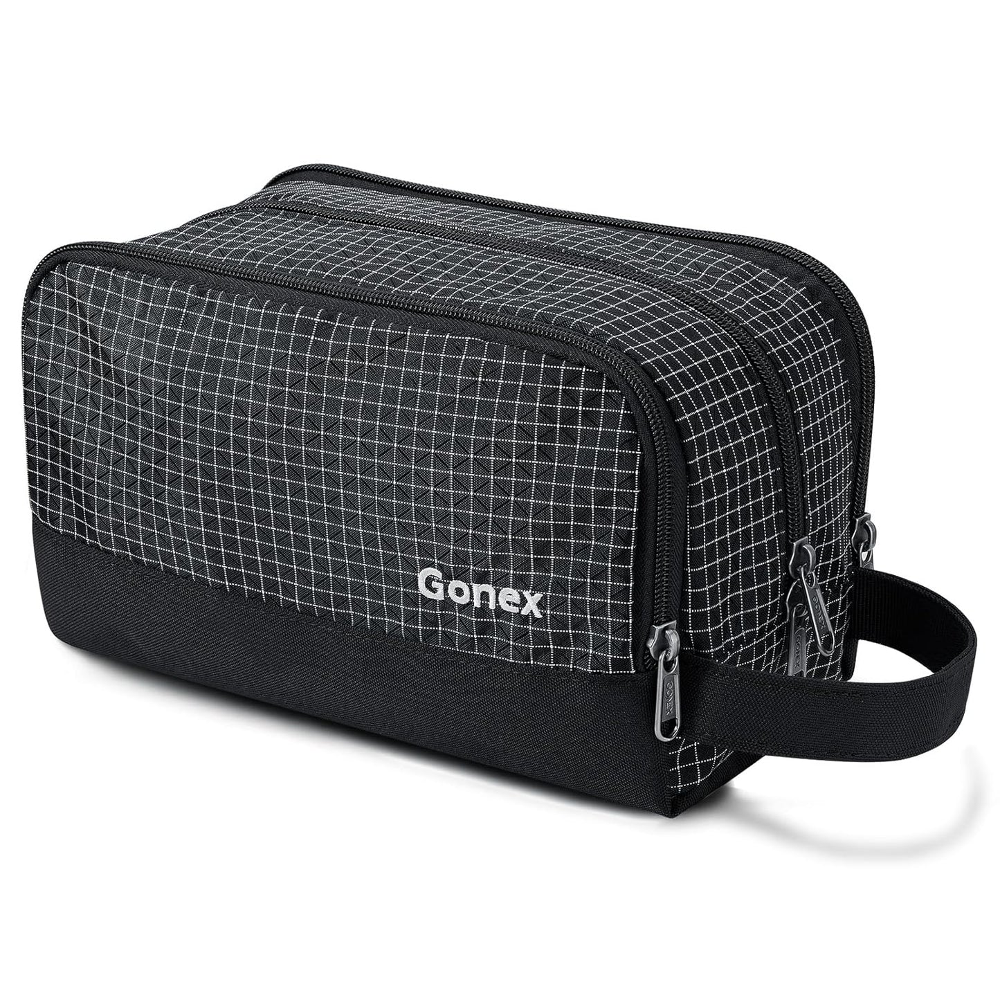 Gonex Travel Toiletry Bag Nylon, Dopp Kit Shaving Bag Toiletry Organizer Check Patten (Black)