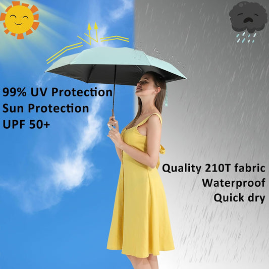 BAODINI Travel Mini Umbrella for Purse With Case Small Compact UV Sun Protection Sun Lightweight Tiny Pocket Umbrella for Women Kids and Men