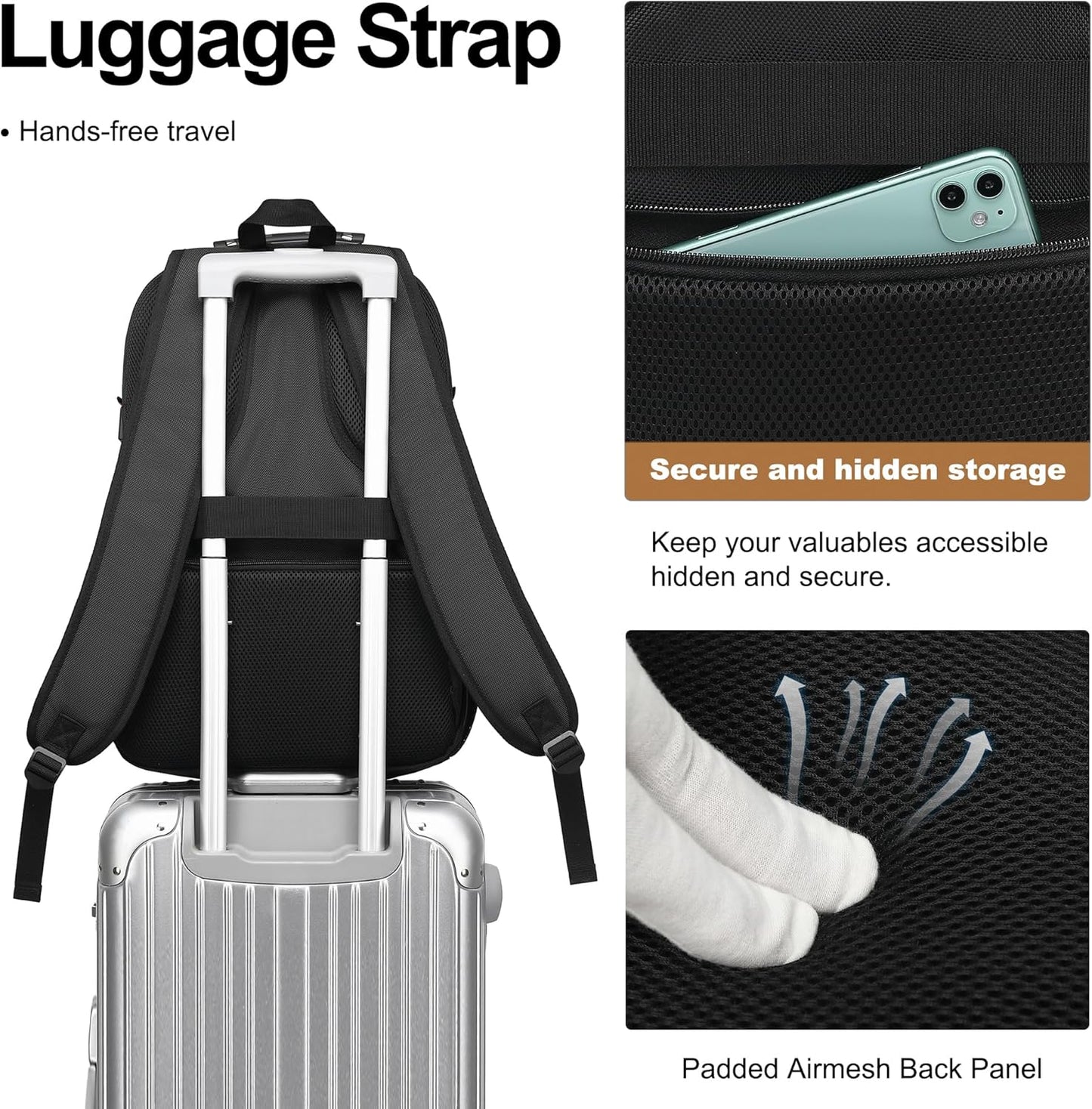 Boavan Laptop Backpack for men, 17.3 inch Laptop Bag with USB Port, Waterproof Travel Work Backpack Purse, Anti-Theft Teacher Nurse Doctor Casual Bookbags Office Business backpack，Black&Army Green