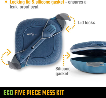 UCO Recycled ECO 5-Piece Camping Mess Kit with Bowl, Plate, Switch Spork Utensil Set
