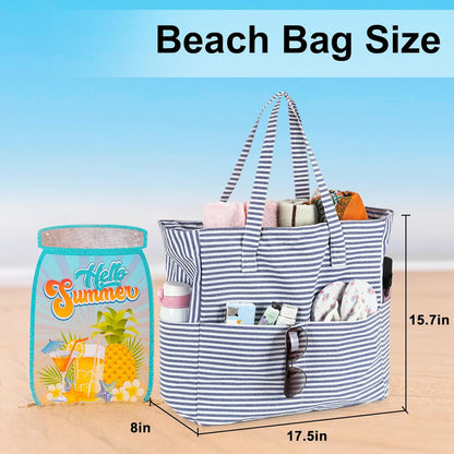 LEDAOU Large Beach Tote Bag Women Waterproof Sandproof Zipper Beach Tote Bag for Pool Gym Grocery Travel with Wet Pocket