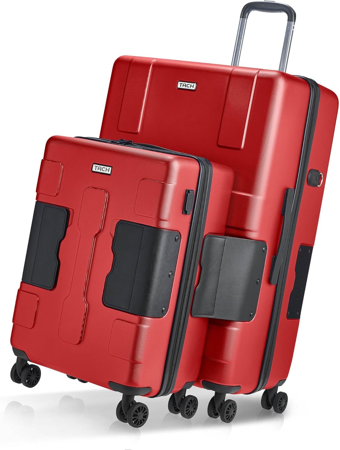Tach V3.1 Hard Shell 2 Piece Luggage Set - 20 & 28 inch Luggage | Carry On & Large Checked Suitcases | Patented Built-In Connecting System | Rolling Suitcase Links 9 Bags (Wine Red)