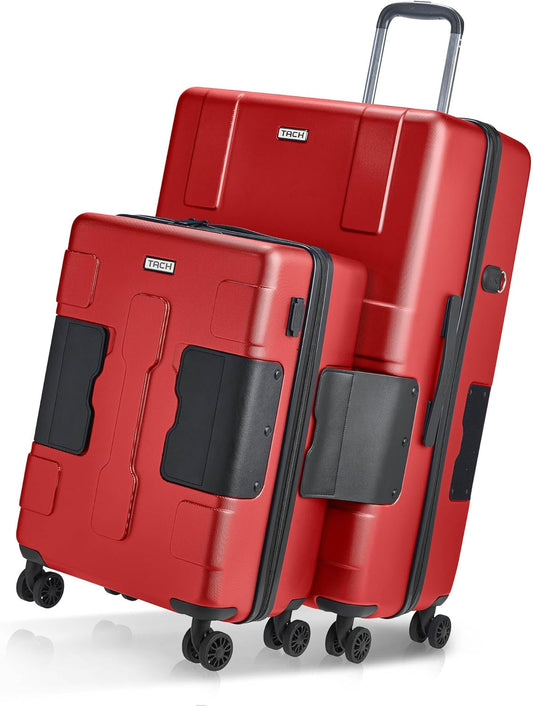 Tach V3.1 Hard Shell 2 Piece Luggage Set - 20 & 28 inch Luggage | Carry On & Large Checked Suitcases | Patented Built-In Connecting System | Rolling Suitcase Links 9 Bags (Wine Red)