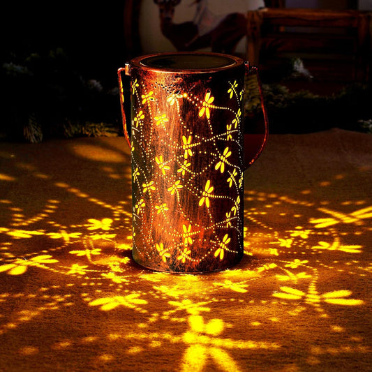 Homemory Dragonflies Solar Lanterns Lights Outdoor Waterproof, Hollowed-Out Metal Decor Lantern, Gifts for Women, LED Solar Lights Metal Decoration Outside for Yard, Patio, Backyard, Porch, Lawn