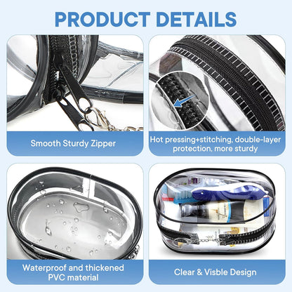 XEWEA Small Clear Toiletry Makeup Bag Portable Waterproof, 3PCS TSA Approved Cosmetic Case with Zipper, Electronics Organizer Cable Charger Pouch, Travel Essentials, Accessories Bag Purse