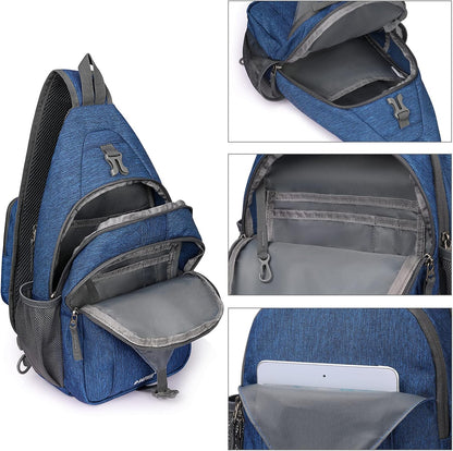 G4Free Sling Bag RFID Blocking Sling Backpack Crossbody Chest Bag Daypack for Hiking Travel(Dark Blue)