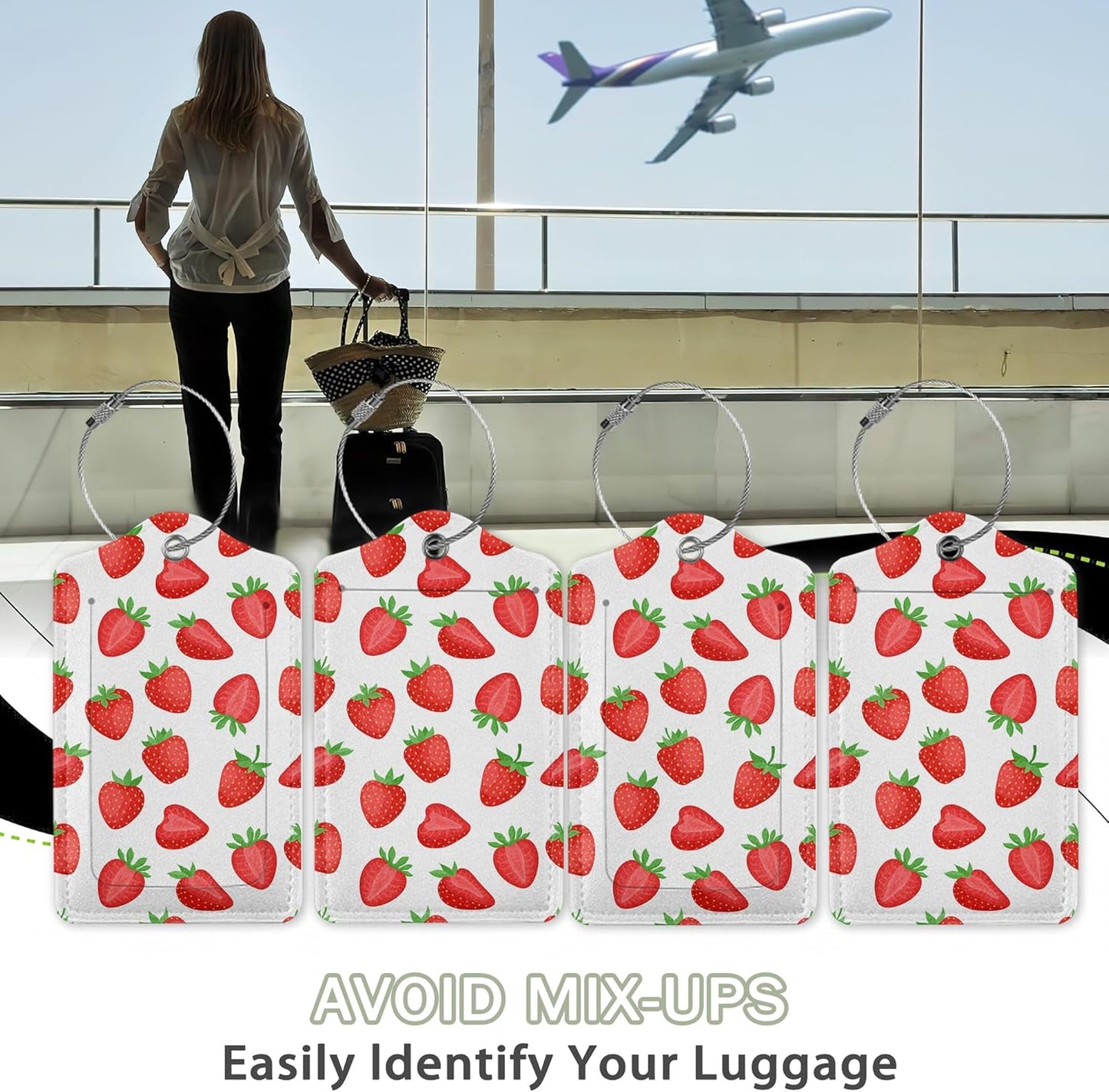 2 Pcs Strawberry Fruit Strawberries Luggage Tags,Cruise Luggage Tag with Privacy Flap,Name Id Label and Steel Loop for Women Men Travel Bag Suitcase