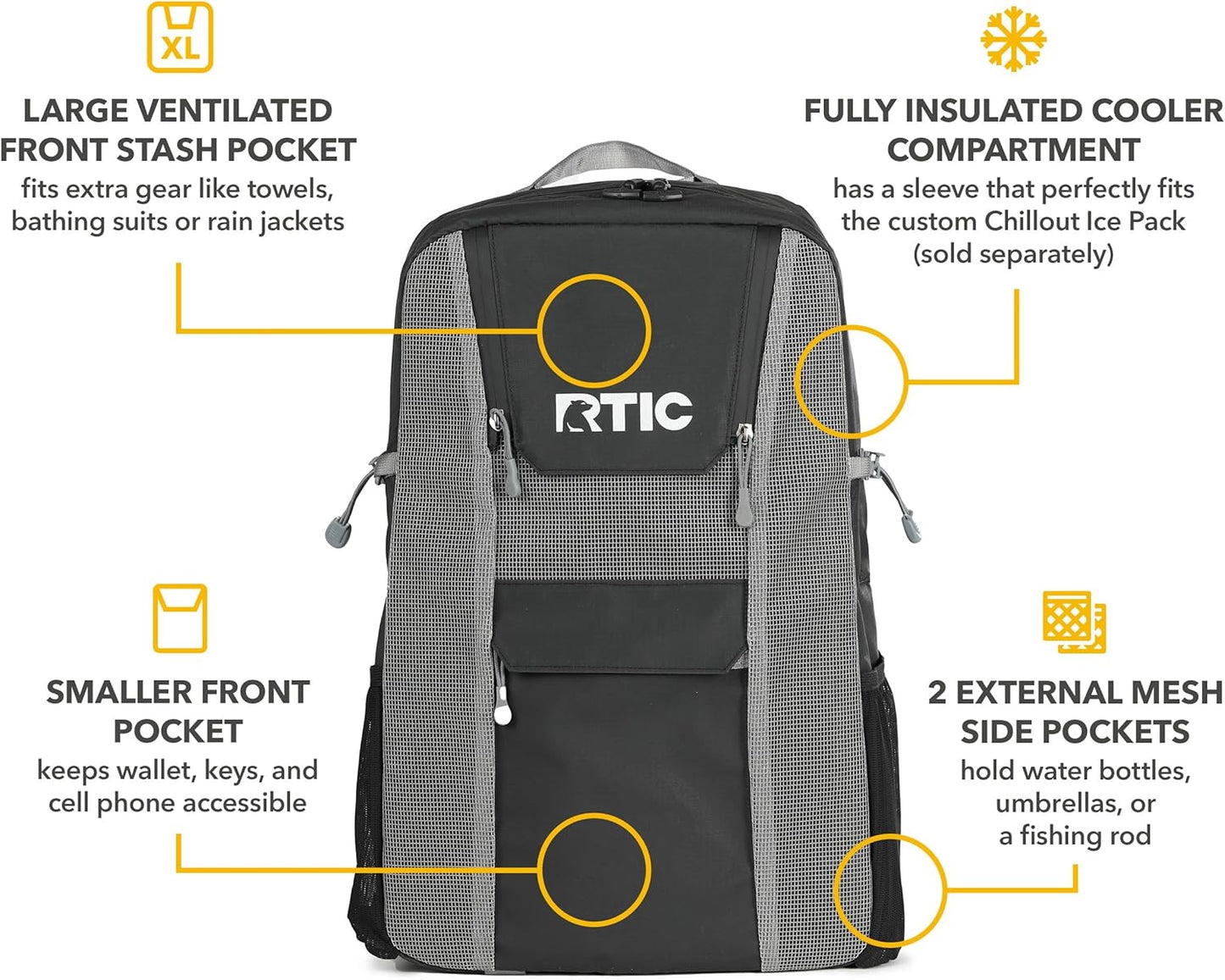RTIC Chillout 24 Can Backpack Cooler Insulated Portable Soft Cooler Bag for Lunch, Beach, Drink, Beverage, Travel, Camping, Picnic, Car, Hiking