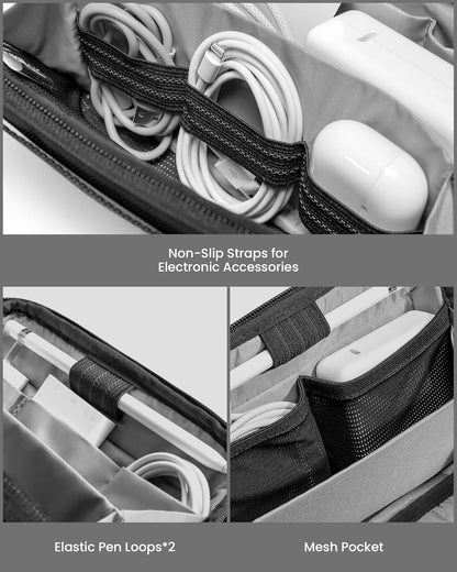 tomtoc Travel Cable Organizer Pouch, Electronics Accessories Organizer Portable Waterproof Double Accessories Carry Case for Cord, Charger, Cables, USB Drive, Black