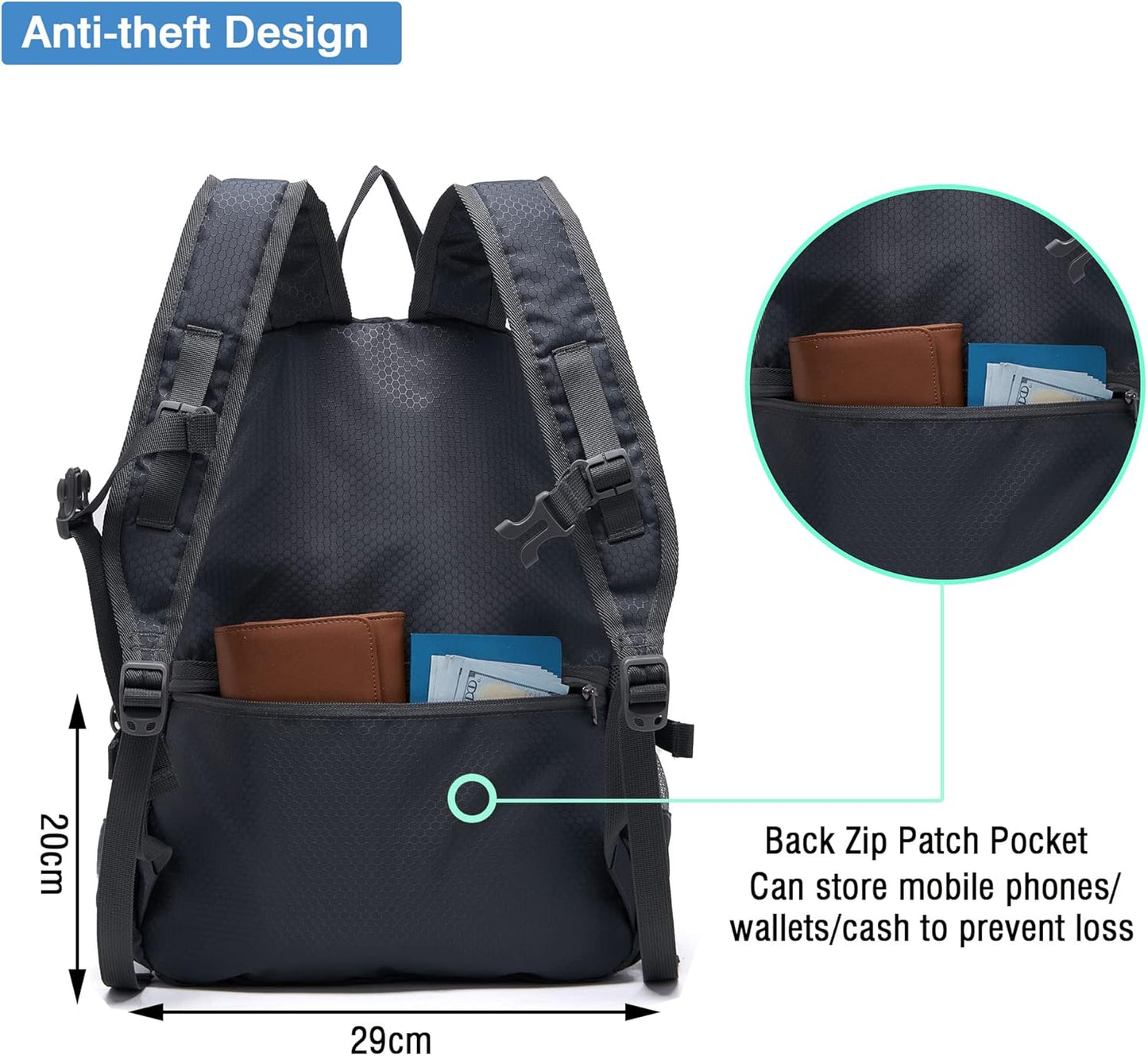 YZAOLL Small Lightweight Packable Hiking Backpack, 20L Hiking Backpack Day Pack for Women Men Travel Camping Vacation,Gray