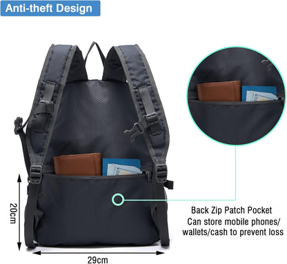 YZAOLL Small Lightweight Packable Hiking Backpack, 20L Hiking Backpack Day Pack for Women Men Travel Camping Vacation,Gray