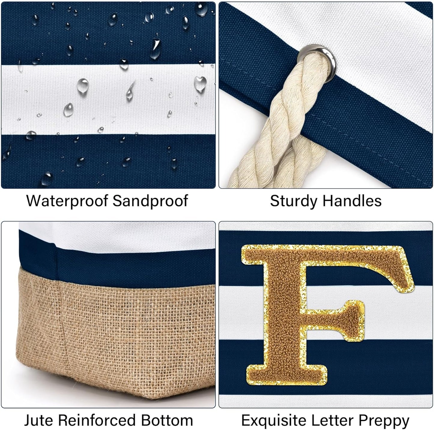 Becokan Beach Bag Initial Beach Tote with Makeup Bag for Travel Work Storage Personalized Birthday Gifts for Women Her