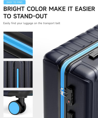 28 inch Luggage Hardside and Lightweight Suitcase with Spinner Wheels TSA Lock for Travel Business,Blue With Dark Blue