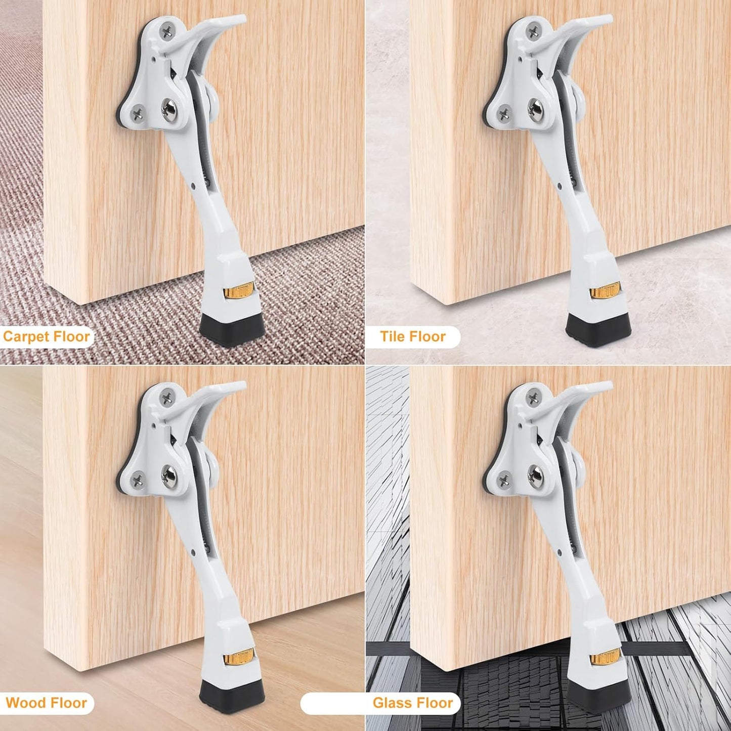 Kick Down Door Stoppers for Bottom of Door, Heavy Duty Kickdown Door Stop, Adjustable Door Stoppers (4 Inch x 1 Pack, White)