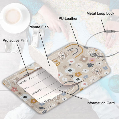 2Pcs Luggage Tag for Suitcase Boho Flowers Rainbow Cute Suitcase Tag with Privacy Flap & Name ID Label & Metal Loop,Travel Bag Luggage Tags for Women