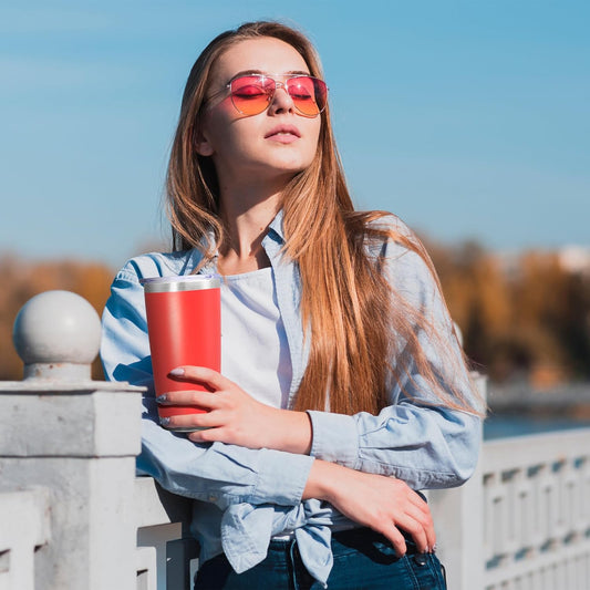 20 oz Tumbler Coffee Tavel Tumblers Bulk with Lid Stainless Steel Double Wall Vacuum Insulated Mug Powder Coated Cups fit Car Cupholder for Hot and Cold - Red, 12Pack