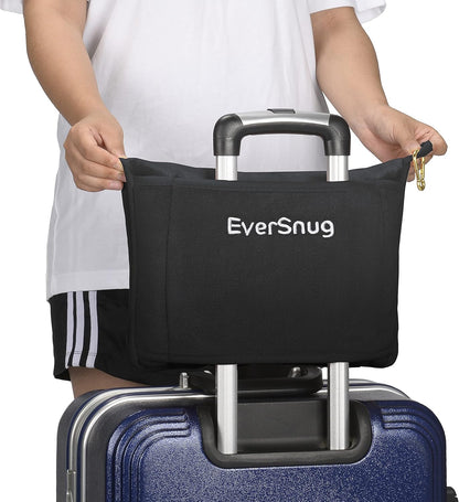 EverSnug Travel Blanket and Pillow - Ultra-Soft, Compact & Lightweight, 65x40 Inches, with Carry Case, Luggage Sleeve & Backpack Clip for Airplane Comfort (Black)