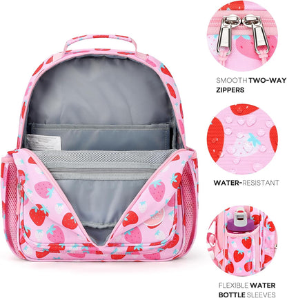 mibasies Girls Backpack 5-8: Lightweight Kids Backpacks for Girls - Girl Bookbag for Elementary School - Assorted Strawberry Pink