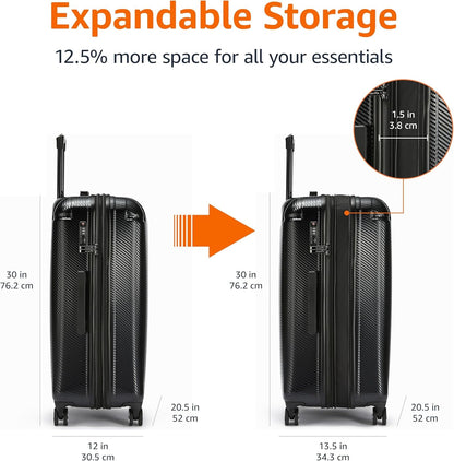 Amazon Basics 30-Inch Hardside Checked Luggage With TSA Lock, Hardshell Suitcase With Wheels, Expandable For Up to 12.5% More Space, With Scratch-Resistant Surface, 8 Multi-directional Wheels, Black
